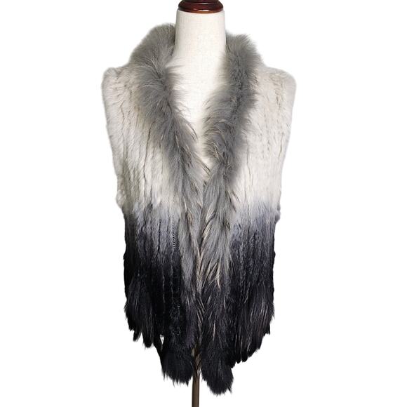 Dolce Cabo Authentic Rabbit Fur and Racoon Fur Ribbed Ombre Vest with fringe XL - Picture 1 of 9